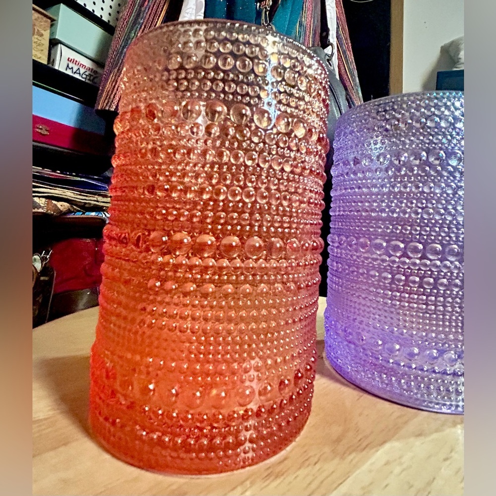 NWT Set of 2 Dotted Textured 15oz Highball Glasses Peach Purple - Picture 4 of 9